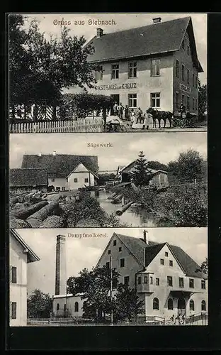 AK Siebnach, Gasthaus zum Kreuz, Sägewerk, Dampfmolkerei