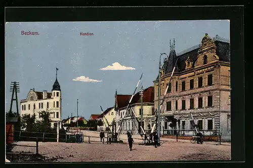 AK Beckum, Nordtor, Strassenblick am Bahndamm