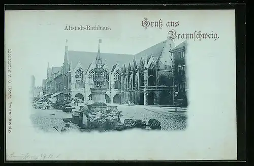 AK Braunschweig, Altstadt-Rathaus mit Ständen