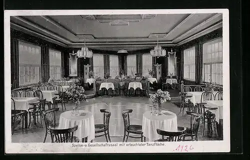 AK Colditz /Sa., Hotel und Sommerfrische Waldschänke, Speise- und Gesellschaftssaal