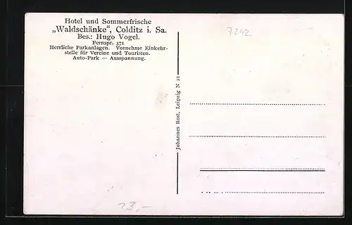 AK Colditz /Sa., Hotel und Sommerfrische Waldschänke, Speise- und Gesellschaftssaal