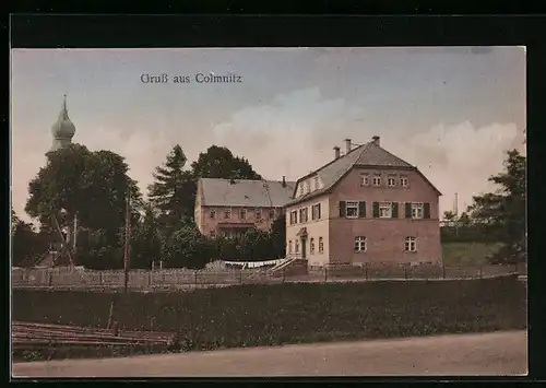 AK Colmnitz, Ortspartie mit Kirche