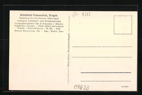 AK Frauenstein /Erzgeb., Bahnhotel Frauenstein mit Strassengabelung