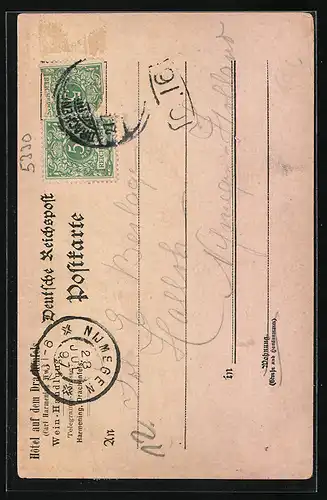 Lithographie Drachenfels, Ruine, Gasthaus, Dampfer