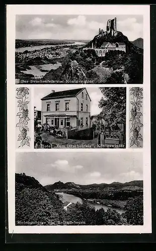 AK Königswinter, Drachenfels, Hotel Zum Drachenfels, Siebengebirge und Rolandsbogen