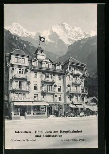 AK Interlaken, Hotel Jura am Hauptbahnhof und Schiffstation