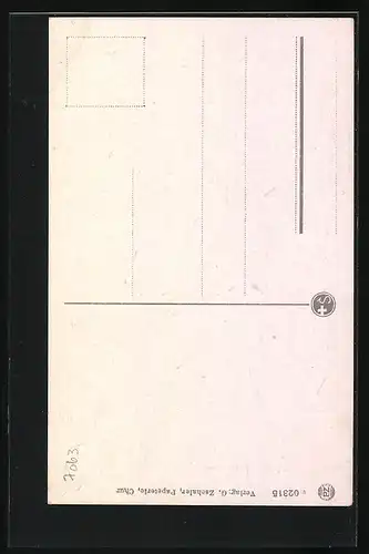 Künstler-AK Passugg, Ortsansicht und Zwerge