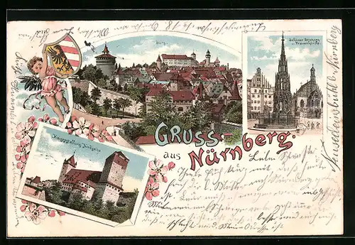 Lithographie Nürnberg, Ortsansicht mit Burg, Kaiserstallung Nordseite