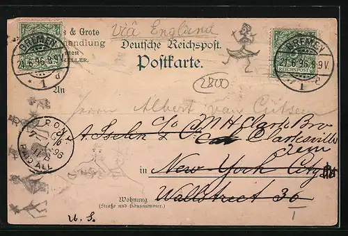 Lithographie Bremen, Rathaus und Gasthaus Ratskeller