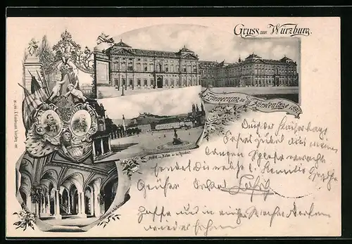 AK Würzburg, Festpostkarte Fürstentage 1897, Ausblick vom Balkon der Residenz