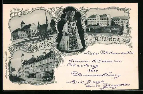 AK Altötting, Kapellenplatz, Egl. Fräulein-Institut, Gasthof Scharnagl