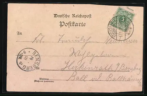 Lithographie Godesberg, Ortsansicht mit Ritter in Rüstung