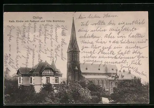 AK Ohligs, Kath. Kirche mit Pastorat und Villa Bremshey