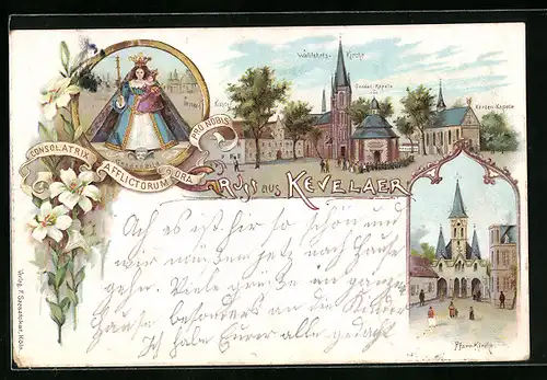 Lithographie Kevelaer, Wallfahrts-Kirche, Pfarr-Kirche, Gnaden-Kapelle