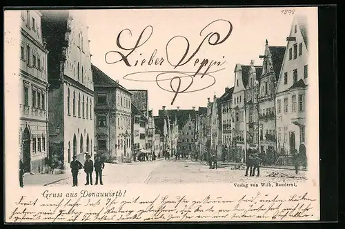 AK Donauwörth, Strassenpartie mit Passanten