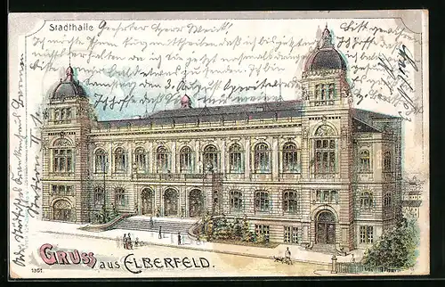 Lithographie Elberfeld, Partie an der Stadthalle