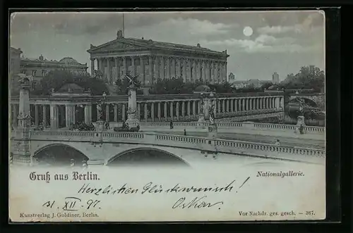 Mondschein-AK Berlin, Blick auf die Nationalgallerie