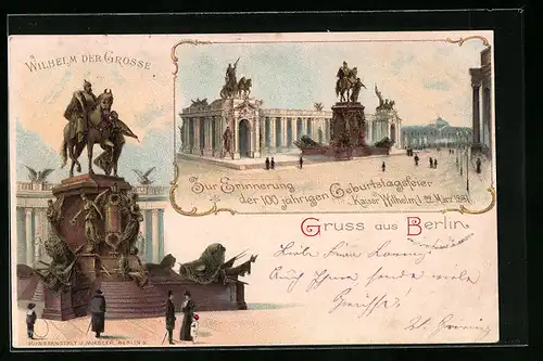 Lithographie Berlin, Denkmal Wilhelm der Grosse