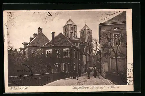 AK Münster i. W., Spiegelthurm, Blick auf dem Dom