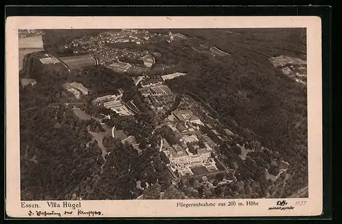 AK Essen, Fliegeraufnahme mit Villa Hügel