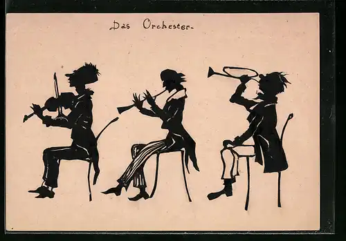 AK Orchester beim Musizieren, Scherenschnitt