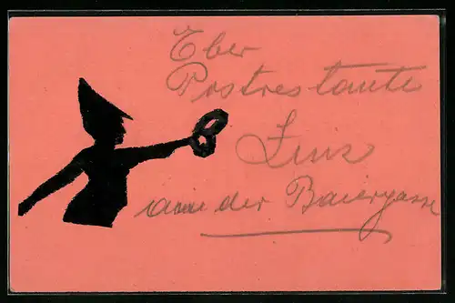 AK Junge mit Mütze und Brezel, Scherenschnitt