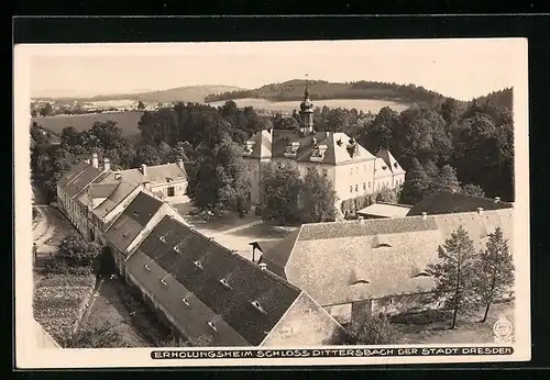 Foto-AK Walter Hahn, Dresden, Nr. 4998: Dittersbach, Erholungsheim der Stadt Dresden im Schloss, Vogelperspektive