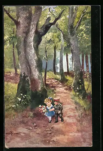 Künstler-AK Ad. Hoffmann: Heimliche Liebe, Kleiner Soldat und Frau