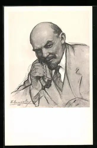 AK Portrait von Lenin am Telefon