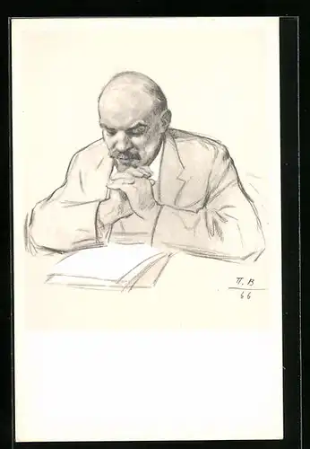 AK Portrait von Lenin beim Lesen
