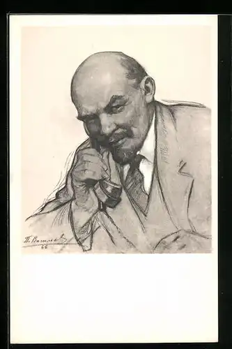 AK Portrait von Lenin am Telefon