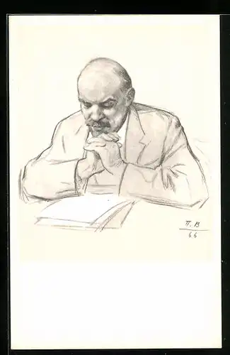 AK Portrait von Lenin im Anzug beim Lesen