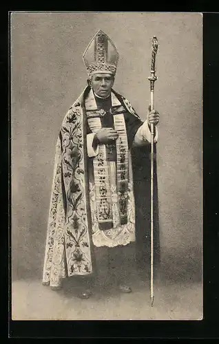 AK Bischof mit Bischofskette und Stab