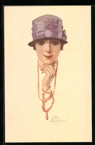 Künstler-AK Plantikow: Junge Dame mit aufgestütztem Kopf