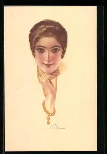 Künstler-AK Plantikow: Junge Dame mit aufgestütztem Kopf