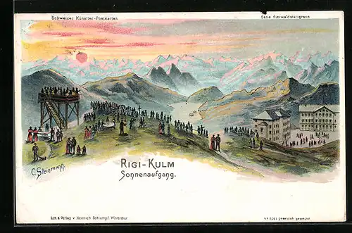 Künstler-AK C. Steinmann Nr. 2083: Rigi-Kulm, Panorama bei Sonnenaufgang