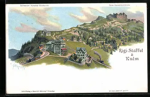 Künstler-AK C. Steinmann Nr. 2069: Rigi-Staffel, Hotel mit Rigi Kulm