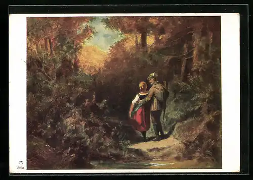 Künstler-AK Carl Spitzweg: Jäger mit Frau beim Pirschgang