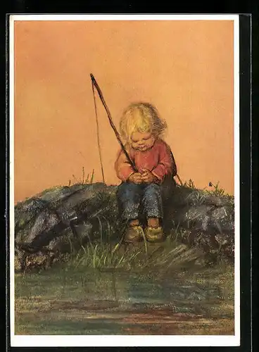 Künstler-AK Maria Spötl: Junge beim Angeln