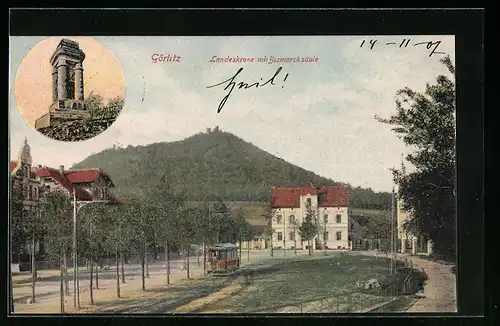 AK Görlitz, Landeskrone mit Bismarcksäule