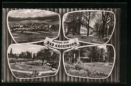 AK Bad Krozingen, Kurgarten mit Minigolf-Anlage, Ortsansicht