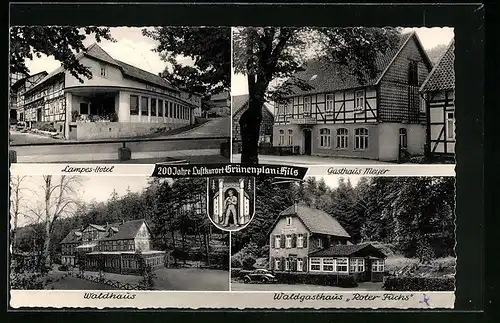 AK Grünenplan i. Hils, Lampes Hotel, Gasthaus Meyer, Gasthof Roter Fuchs