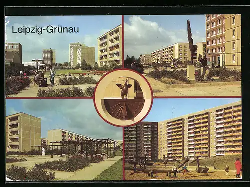 AK Leipzig-Grünau, Grünauer Allee, Atle Salzstrasse, Sonnenuhr an der Ringstrasse