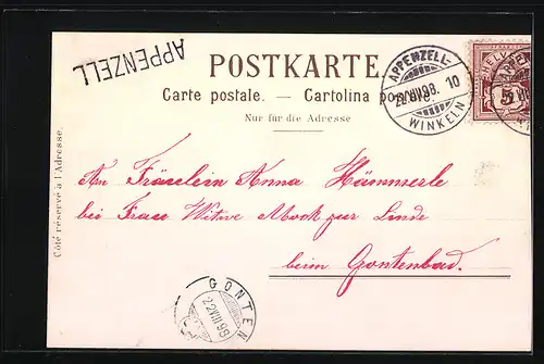 Lithographie Hübsche Frau aus Appenzeller-Land in Tracht