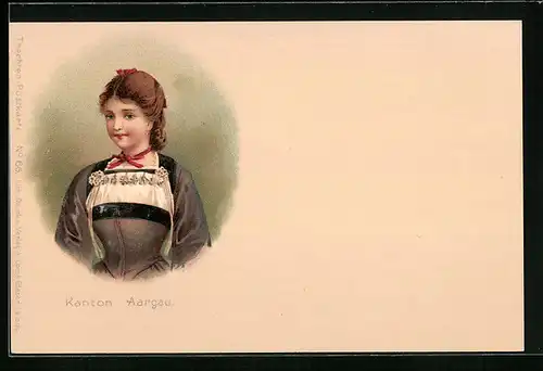 Lithographie Frau aus dem Kanton Aargau in Tracht