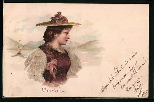 Lithographie Vaudoise, Frau in Tracht