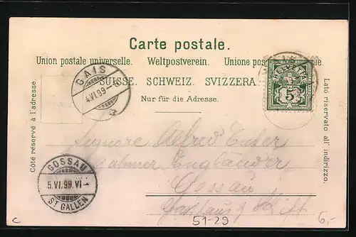 Lithographie Paar aus dem Appenzeller Land in Trachten