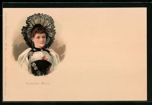 Lithographie Frau aus dem Kanton Bern in Tracht