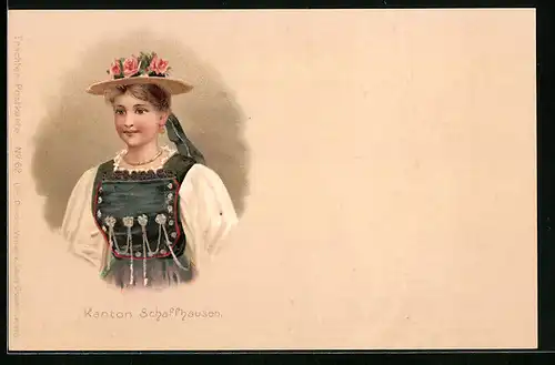 Lithographie Frau aus dem Kanton Schaffhausen in Tracht