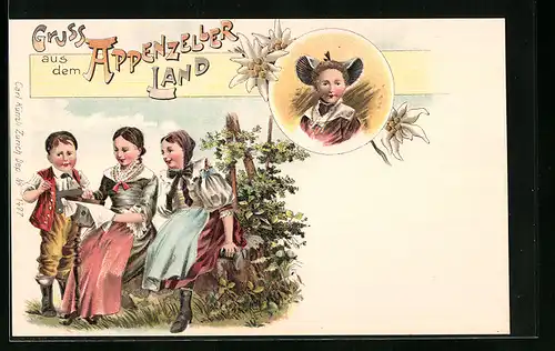 Lithographie Appenzeller in Tracht